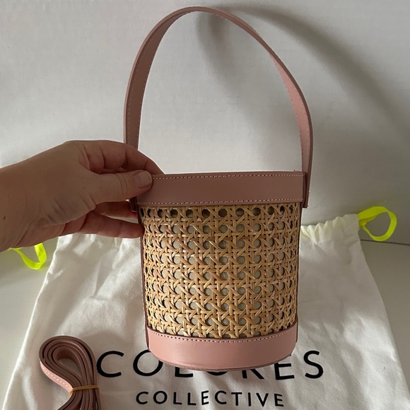NWOT Colores Collective Natural Cane Wicker Bucket Bag - Picture 5 of 7